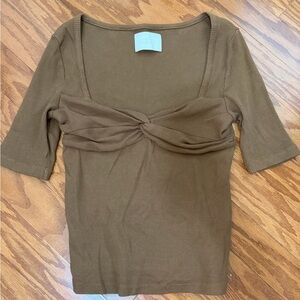 Citizens Of Humanity Parie Twist-Front Ribbed organic cotton blend Scoop Top L